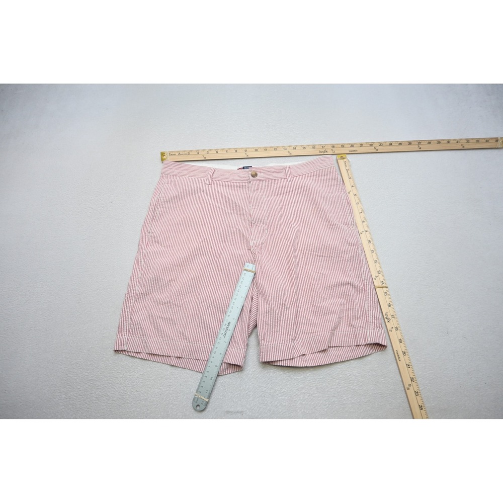 Chaps Shorts Mens 34 Red White Striped Seersucker Cotton Casual Excellent